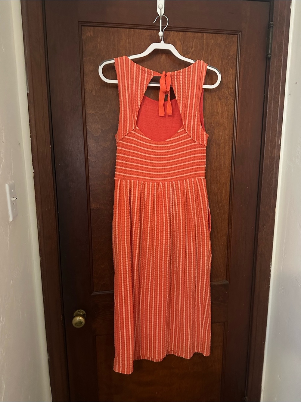 Anthropologie Postmark retro coral striped dress midi dress M - Picture 5 of 5